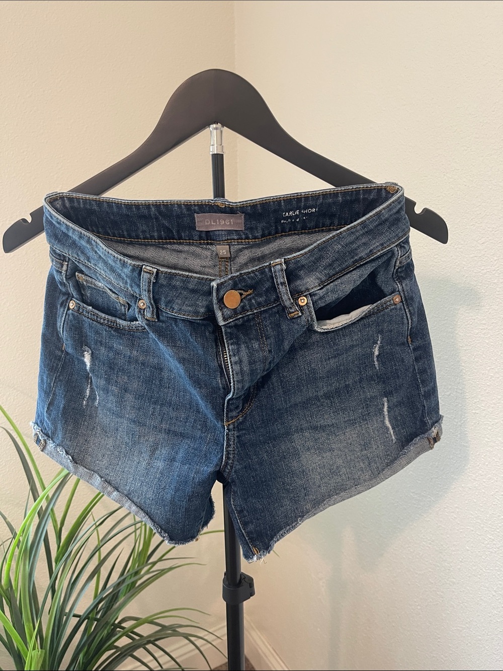 DL1961 Dark Blue Distressed Cutoff Denim boyfriend Shorts